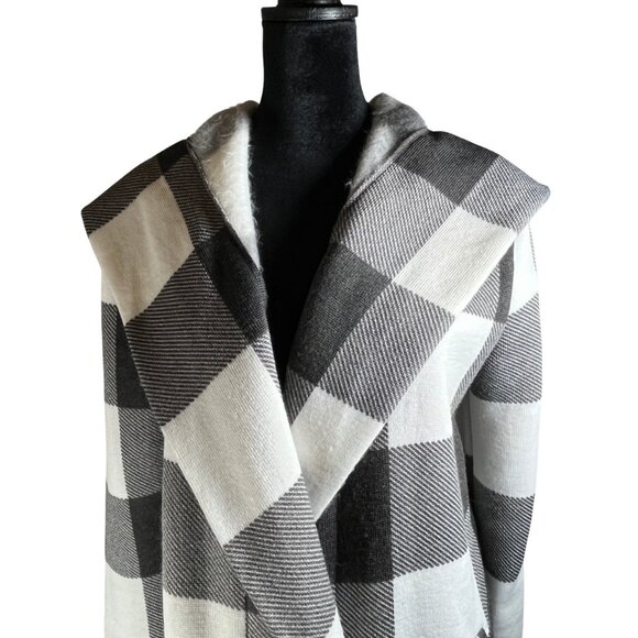 Maurices Gray and White Checker Sweater Jacket Size Small Blazer Hooded - Picture 2 of 11